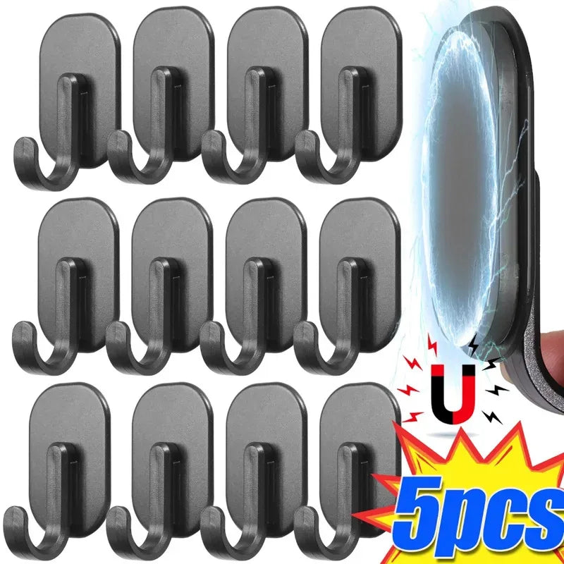 خطاف مغناطيسي متعدد الوظائف بدون ثقب خطافات مغناطيسية قوية مثبتة على الحائط لتخزين المفاتيح في المنزل والمطبخ والحمام