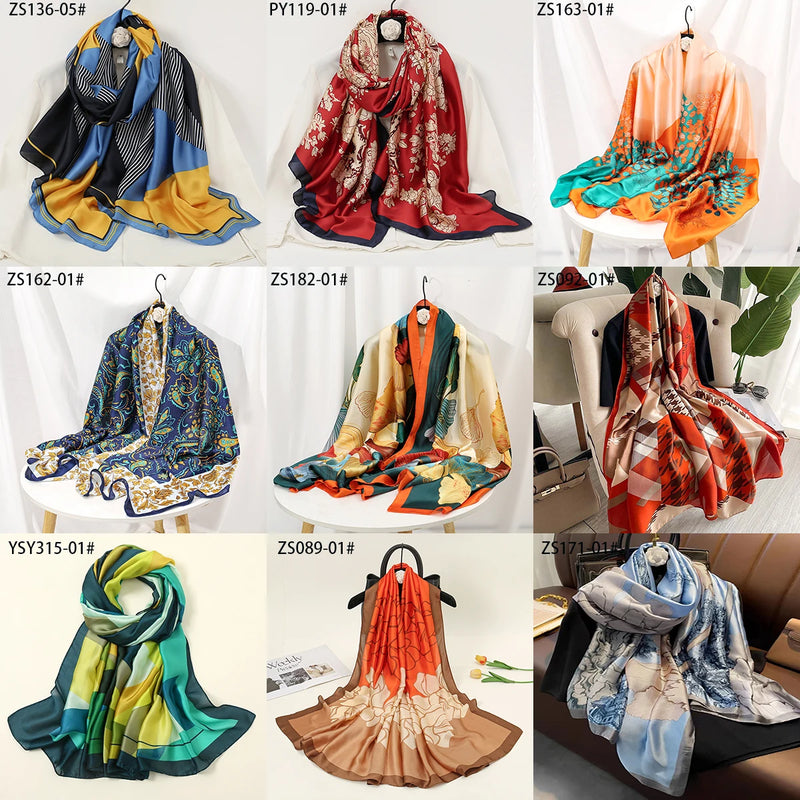 2024 جديد شال حرير ساتان حجاب نسائي شالات مرقعة وشاح رأس نسائي شال أنيق شال ناعم من الباشمينا