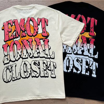 تي شيرت رجالي ونسائي فضفاض كاجوال برقبة دائرية وأكمام قصيرة، مطبوع عليه ملاك من High Street Fashion Hot Drill Streetwear MIXED EMOTION