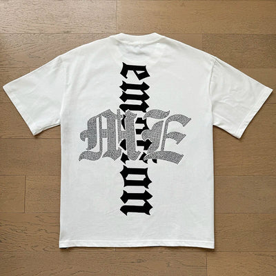 تي شيرت رجالي ونسائي فضفاض كاجوال برقبة دائرية وأكمام قصيرة، مطبوع عليه ملاك من High Street Fashion Hot Drill Streetwear MIXED EMOTION