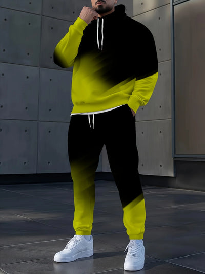 بدلة رياضية رجالية بغطاء للرأس مطبوعة ثلاثية الأبعاد بألوان متدرجة للخريف، بنطال رياضي كاجوال عصري، طقم رياضي مكون من قطعتين، ملابس رجالية