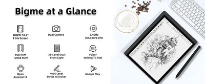 قارئ الكتب الإلكترونية Bigme B1051 مقاس 10.3 بوصة، يعمل بنظام Android 14، جهاز لوحي للكتب الإلكترونية، Demensity 900، 6+128 جيجابايت، حبر إلكتروني، B1051 Lite 4+64 جيجابايت