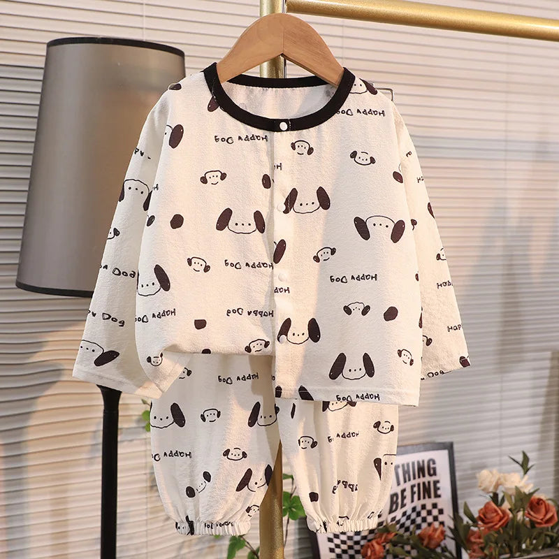 ملابس نوم جديدة للأطفال برسومات كرتونية لطيفة، قطعتين، بيجامات منزلية رقيقة للربيع والصيف للأولاد والبنات، ملابس مكيفة