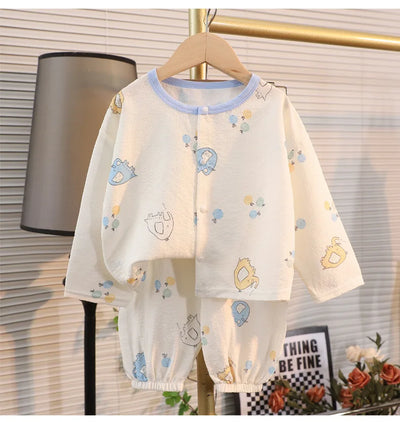 ملابس نوم جديدة للأطفال برسومات كرتونية لطيفة، قطعتين، بيجامات منزلية رقيقة للربيع والصيف للأولاد والبنات، ملابس مكيفة