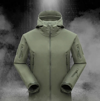 سترة شتوية سميكة ناعمة من جلد القرش، ملابس مخملية للمشي لمسافات طويلة وصيد الأسماك والعمل، طقم رياضي تكتيكي من قطعتين