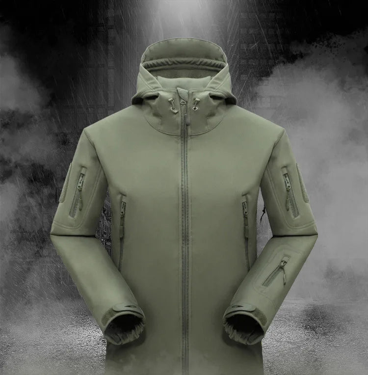 سترة شتوية سميكة ناعمة من جلد القرش، ملابس مخملية للمشي لمسافات طويلة وصيد الأسماك والعمل، طقم رياضي تكتيكي من قطعتين