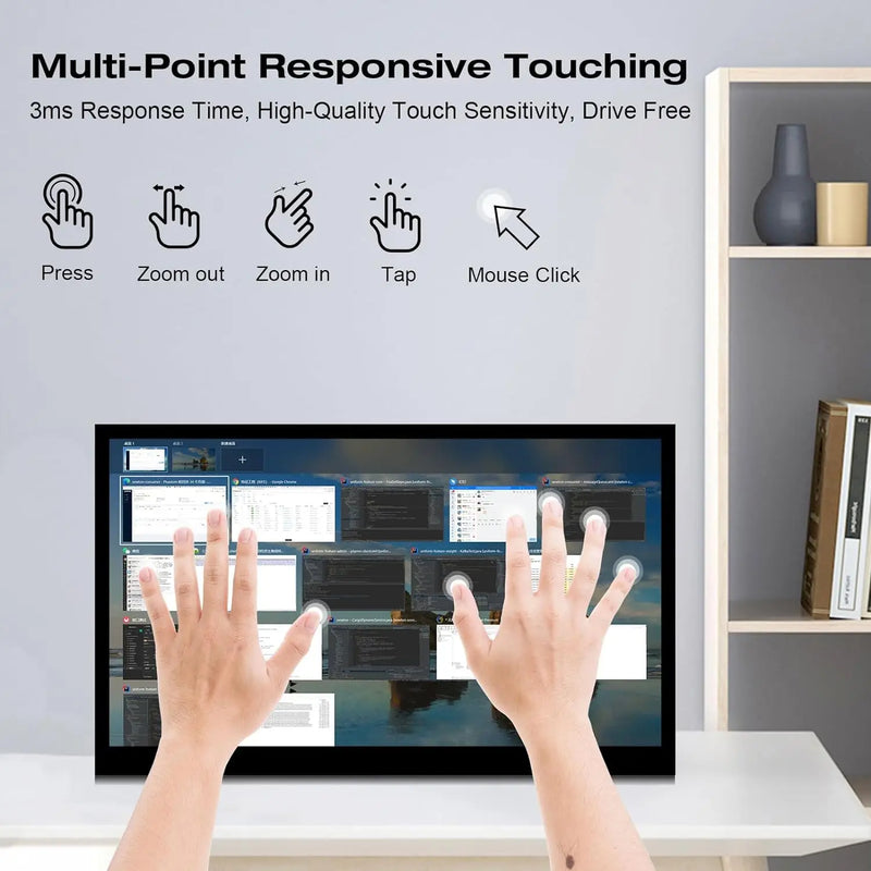 شاشة Raspberry Pi 5 LCD تعمل باللمس IPS مقاس 10.1 بوصة بدقة 1024X600 ومتوافقة مع HDMI لجهاز كمبيوتر شخصي صغير Raspberry Pi 3B+ 4B PS4