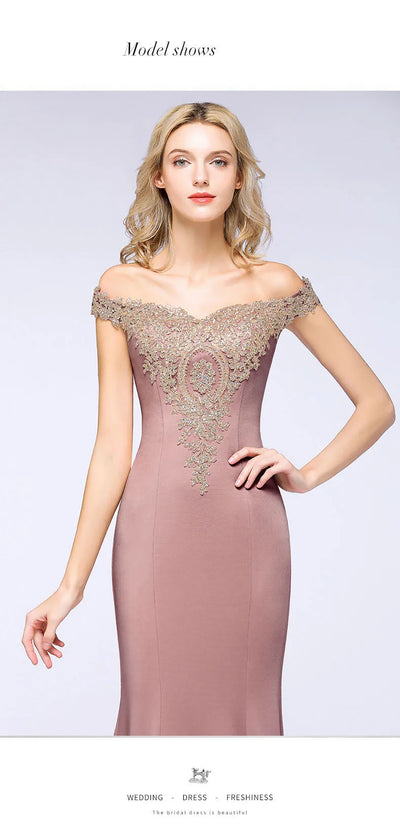 فساتين وصيفات العروس مثيرة مزينة بالذهب اللامع للنساء بدون أكتاف حورية البحر طويلة على شكل حرف A لحفلات الزفاف والضيوف