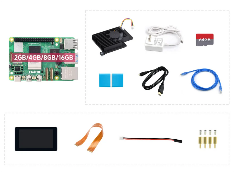 كمبيوتر Raspberry Pi 5 أحادي اللوحة 2.4 جيجاهرتز رباعي النواة 64 بت ARM Cortex-A76 4K HDMI شاشة مزدوجة 16 جيجابايت ذاكرة وصول عشوائي (RAM) واي فاي 6 BT 5.0