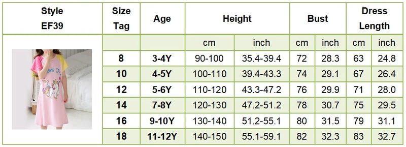 Summer Sleepwear for Girls Short-Sleeve Cartoon Unicorn Dino Nightgown Children Sleeping Clothes for Little Kids Bedtime Dress