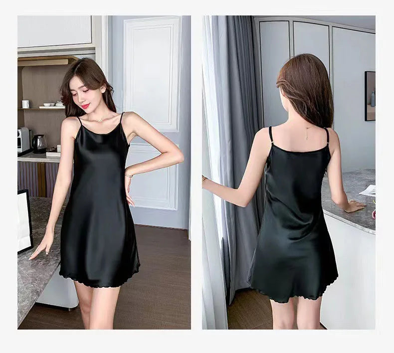 قمصان نوم حرير نسائية مثيرة، ملابس نوم صيفية، بيجامات، فستان بدون ظهر، ملابس نوم مريحة، ملابس نوم نسائية