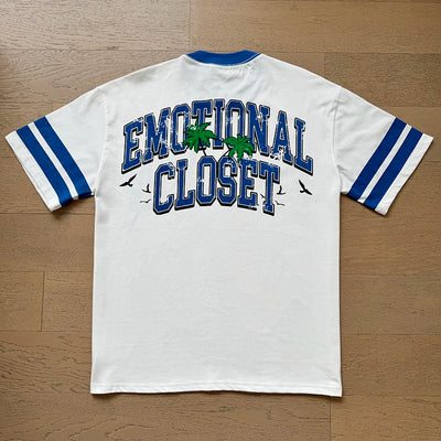 تي شيرت رجالي ونسائي فضفاض كاجوال برقبة دائرية وأكمام قصيرة، مطبوع عليه ملاك من High Street Fashion Hot Drill Streetwear MIXED EMOTION