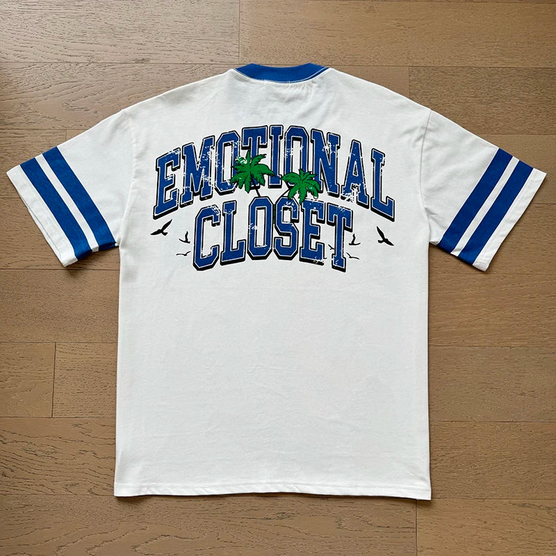 تي شيرت رجالي ونسائي فضفاض كاجوال برقبة دائرية وأكمام قصيرة، مطبوع عليه ملاك من High Street Fashion Hot Drill Streetwear MIXED EMOTION