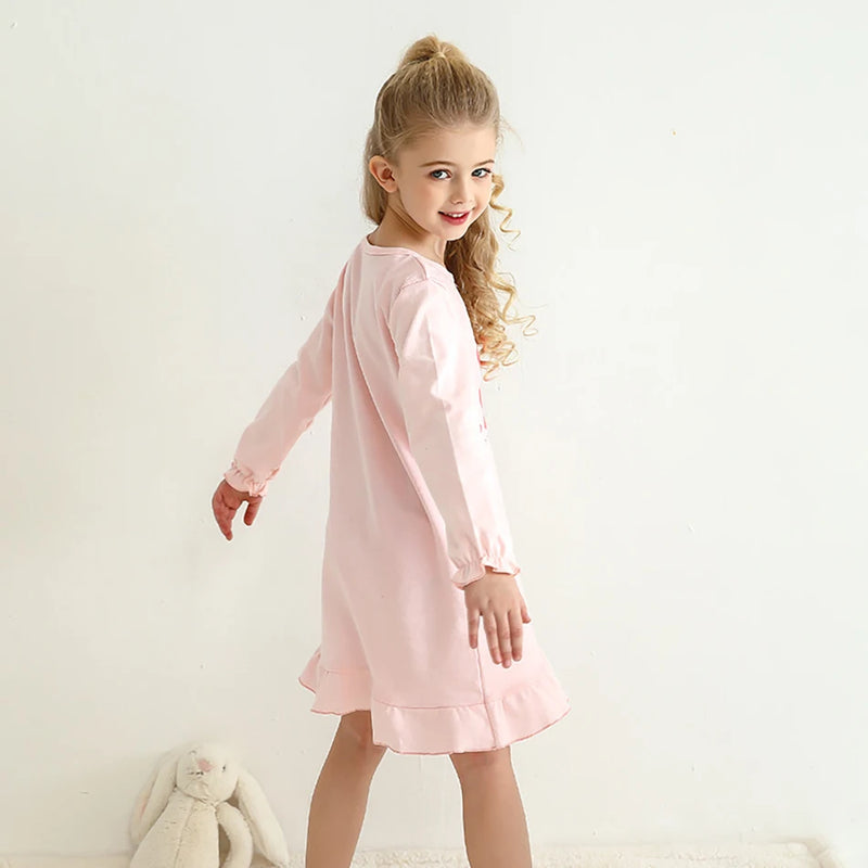 ملابس نوم عصرية مريحة وناعمة من القطن للفتيات بأكمام طويلة قمصان نوم أميرات للأطفال مريحة للأطفال