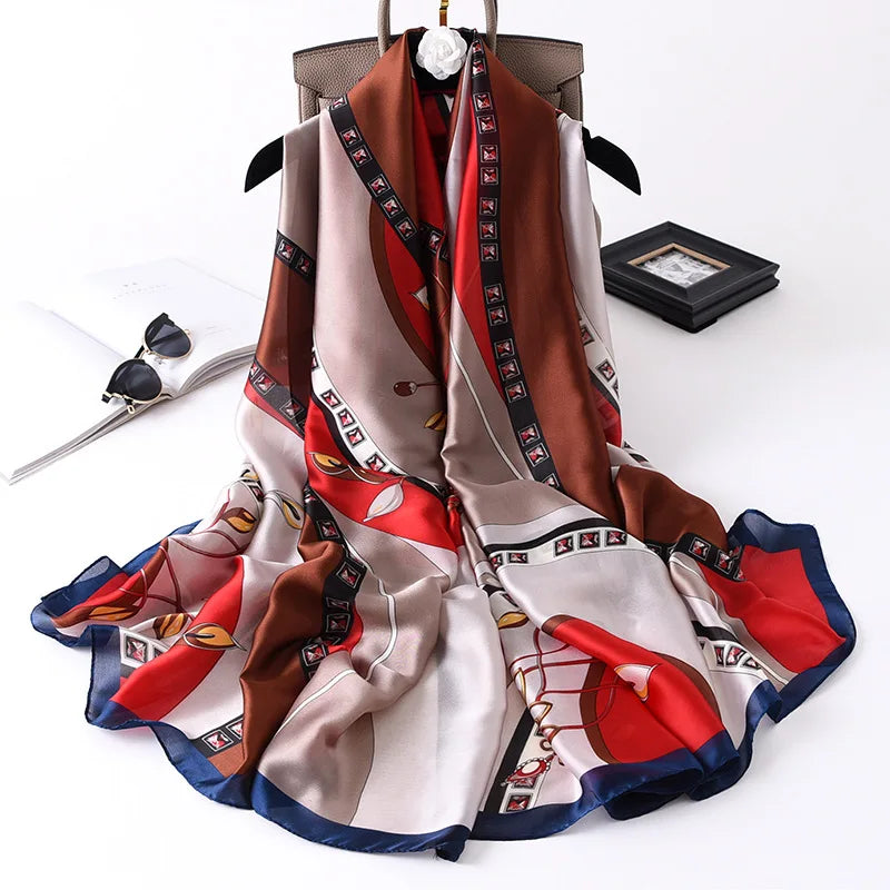 180*90 سم أوشحة حريرية كلاسيكية مطبوعة على الشاطئ الصيفي، شال نسائي، وشاح نسائي، غطاء رأس، وشاح، وشاح شيفون، حجاب نسائي