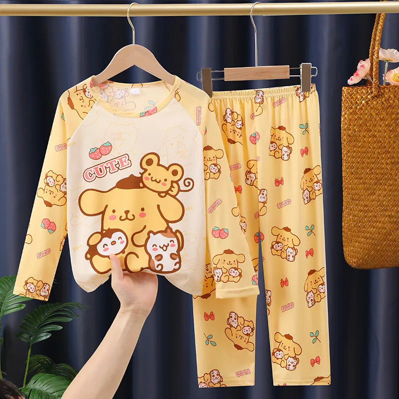 طقم بيجامات أطفال من قطعتين من الرسوم المتحركة بتصميم كرايون شين تشان بأكمام طويلة وبنطلون للبنات الصغار، ملابس نوم فضفاضة ولطيفة