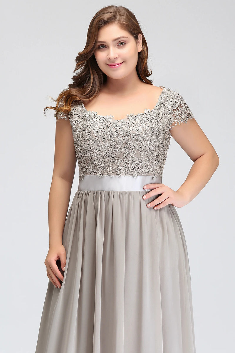 فساتين وصيفات العروس الفضية 2024 أنيقة طويلة من الدانتيل والترتر والخرز والشيفون وفتحة رقبة على شكل حرف V وفساتين سهرة ماكسي لحفلات الزفاف