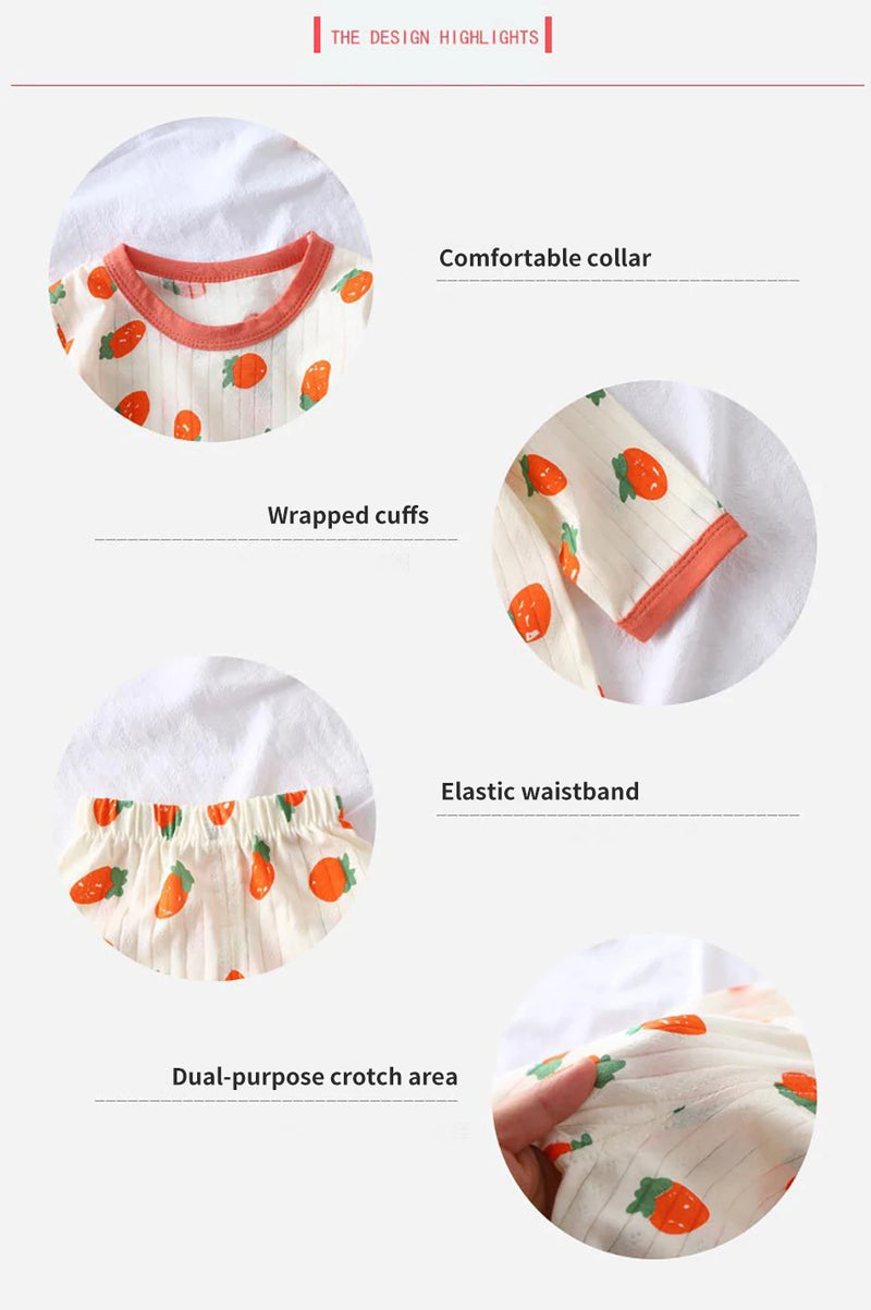 طقم بيجامات صيفي لطيف ومريح للأطفال بأكمام طويلة وملابس نوم قطنية وغرف مكيفة