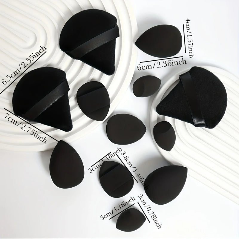 مجموعة إسفنجات مكياج متعددة الأغراض مكونة من 12 قطعة، مصنوعة من 3 إسفنجات بودرة سائبة، و3 إسفنجات هوائية صغيرة، و3 بيضات تجميل، و3 إسفنجات تجميل صغيرة