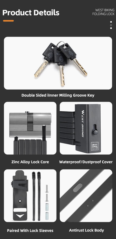 قفل دراجة محمول قابل للطي من ويست بايكينج، قفل أمان متين مضاد للسرقة، قفل دراجة كهربائية، ملحقات دراجات الطرق الجبلية