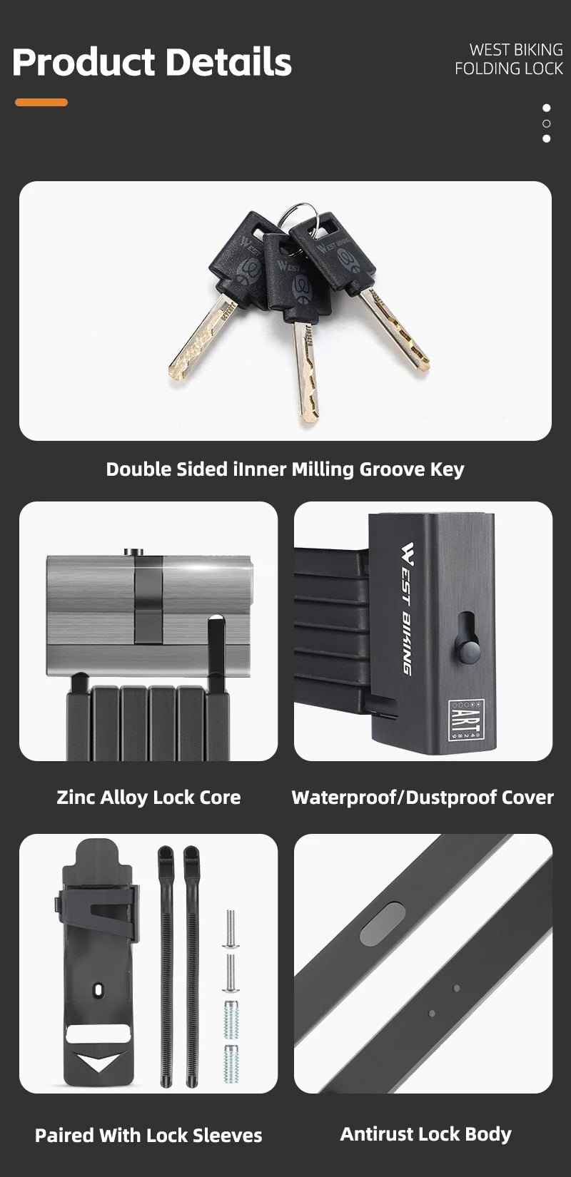قفل دراجة محمول قابل للطي من ويست بايكينج، قفل أمان متين مضاد للسرقة، قفل دراجة كهربائية، ملحقات دراجات الطرق الجبلية