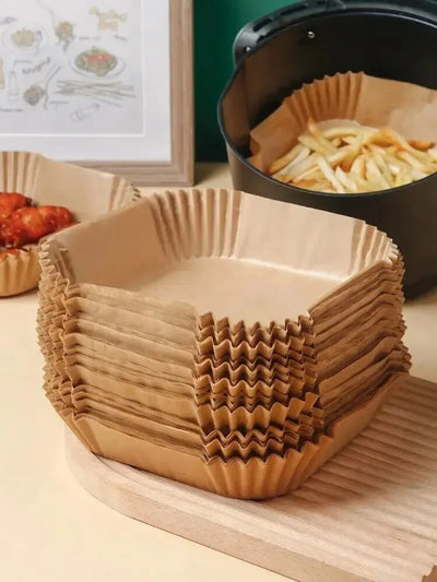 50 قطعة من ورق المقلاة الهوائية القابل للاستخدام مرة واحدة، ورق غير لاصق للخبز، بطانات ورق المقلاة الهوائية المستديرة، ملحقات ورقية للمطبخ