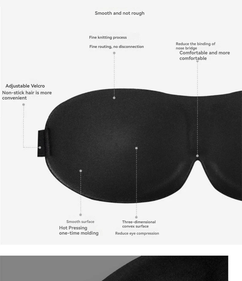 قناع عين ثلاثي الأبعاد بدون علامات بدون أنف، قناع عين بسيط بلون سادة معتم، مناسب للنوم واستراحة الغداء للطلاب