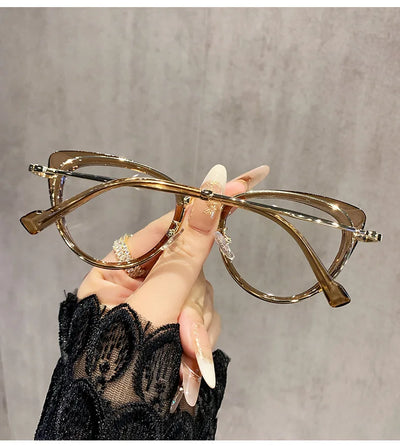 نظارات قصر النظر العصرية ذات التصميم المعدني على شكل عين القطة، غير عاكسة للضوء، متغيرة اللون، مضادة لقصر النظر، 038