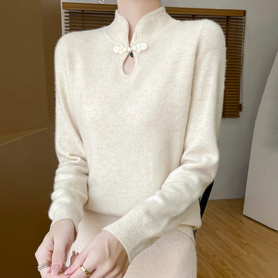 سترة نسائية جديدة محبوكة من الصوف على الطراز الصيني لفصل الخريف والشتاء بياقة واقفة ومزاجية أنيقة ZD-3012