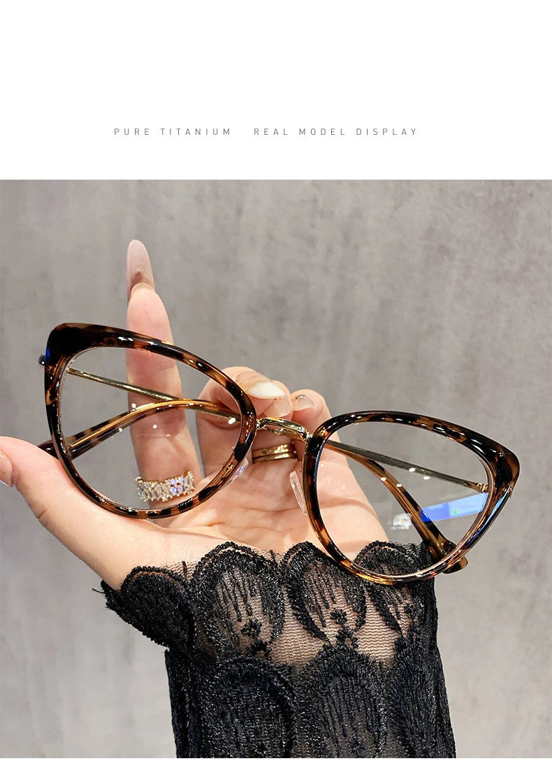 نظارات قصر النظر العصرية ذات التصميم المعدني على شكل عين القطة، غير عاكسة للضوء، متغيرة اللون، مضادة لقصر النظر، 038
