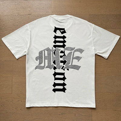 تي شيرت رجالي ونسائي فضفاض كاجوال برقبة دائرية وأكمام قصيرة، مطبوع عليه ملاك من High Street Fashion Hot Drill Streetwear MIXED EMOTION