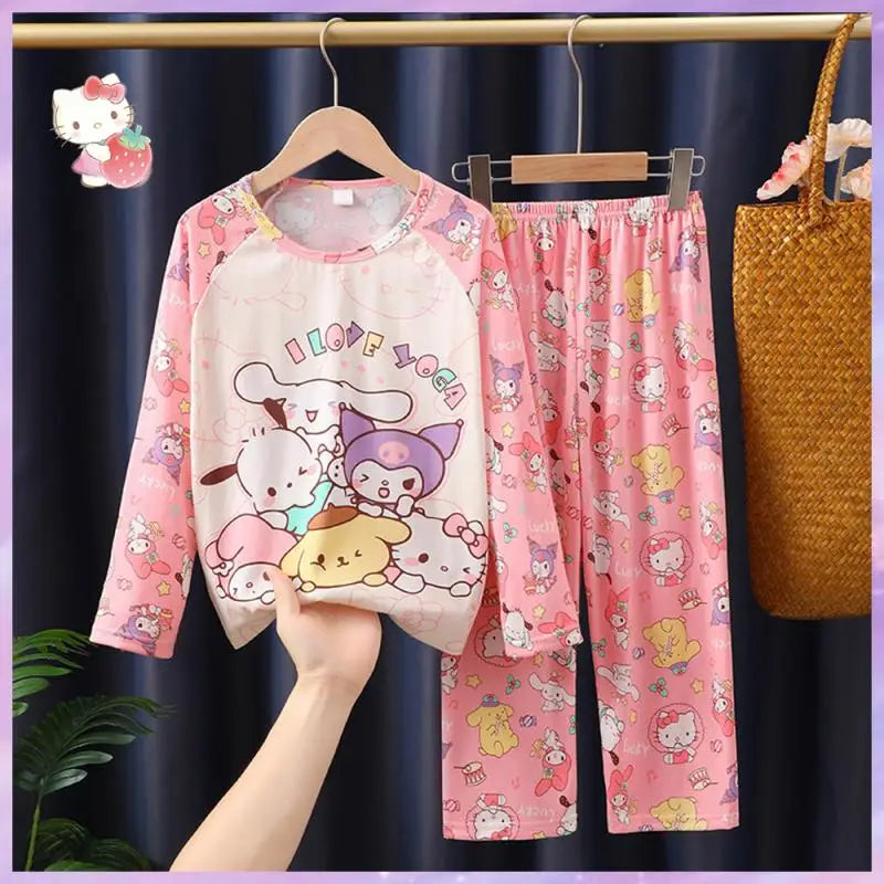 طقم بيجامات أطفال من قطعتين من الرسوم المتحركة بتصميم كرايون شين تشان بأكمام طويلة وبنطلون للبنات الصغار، ملابس نوم فضفاضة ولطيفة