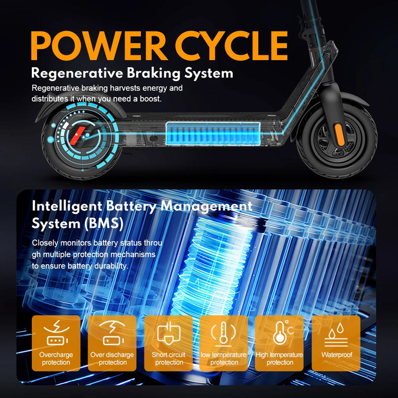 سكوتر كهربائي للبالغين HUANCI X9، 15.6 أمبير/ساعة، 550 واط، 48 فولت، 40 كم/ساعة، سكوتر كهربائي قابل للطي، 10 بوصات، لوح تزلج كهربائي