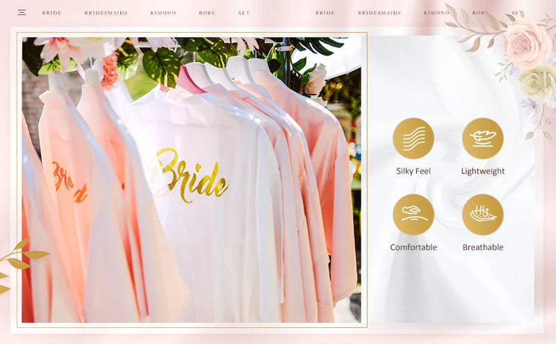 10 قطع من رداء كيمونو العروس المطرز من الساتان لحفلات الزفاف وحفلات الاستحمام للعروس