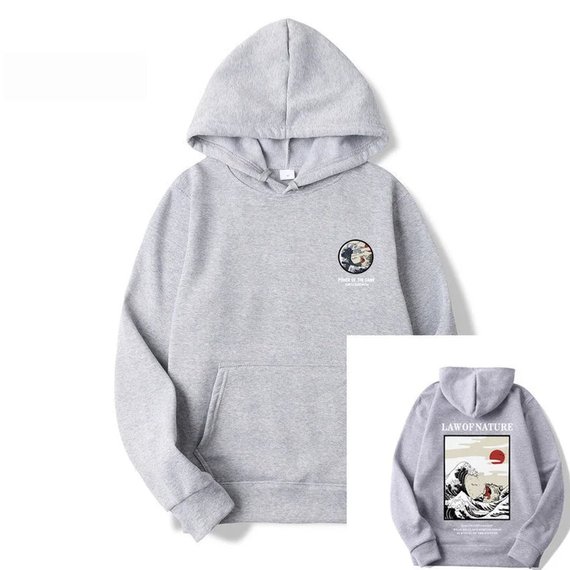 هودي بطبعة قطة ركوب الأمواج باللون الأبيض، سويت شيرت بقلنسوة عصري لخريف/شتاء 2022، سويت شيرت بقلنسوة للرجال والنساء