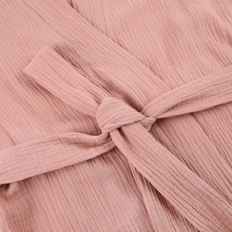 أردية حمام نسائية طويلة من قماش الموسلين 100% قطن، شاش، بأكمام طويلة، كاجوال فضفاضة، قابلة للتنفس، ضمادة صلبة، ملابس نوم ماكسي