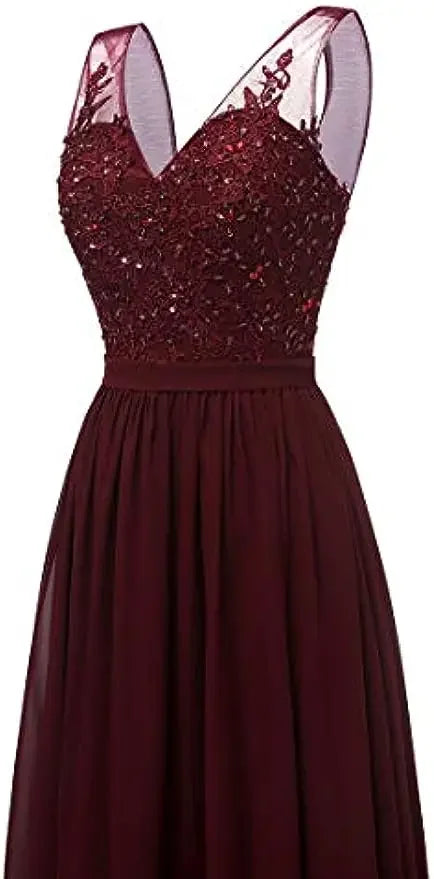 فساتين وصيفات العروس من الشيفون باللون الفيروزي بفتحة على شكل حرف V، طويلة من الدانتيل، مطرزة بالخرز، فساتين سهرة رسمية، توصيل مجاني، ضيف، حفل زفاف