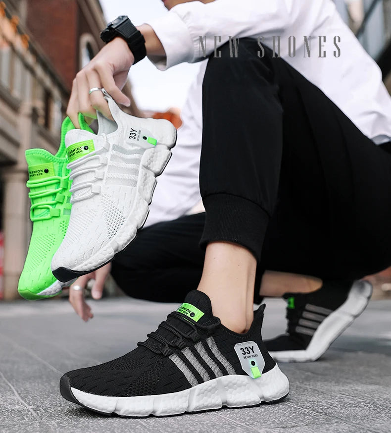 حذاء رجالي شبكي قابل للتنفس، حذاء مسطح عصري خفيف الوزن للمشي، مقاس كبير، حذاء تنس رجالي، حذاء جري ولياقة بدنية خارجي 2024