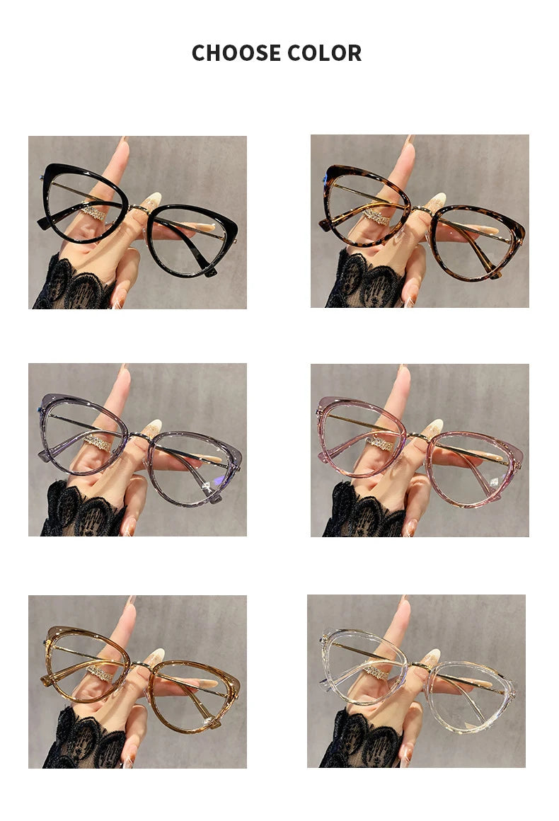 نظارات قصر النظر العصرية ذات التصميم المعدني على شكل عين القطة، غير عاكسة للضوء، متغيرة اللون، مضادة لقصر النظر، 038