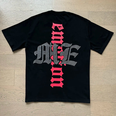 تي شيرت رجالي ونسائي فضفاض كاجوال برقبة دائرية وأكمام قصيرة، مطبوع عليه ملاك من High Street Fashion Hot Drill Streetwear MIXED EMOTION