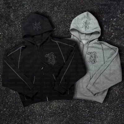 طقم سويت شيرت بقلنسوة وبنطال رياضي كاجوال بسحاب من أمريكا Y2K مكون من قطعتين، سويت شيرت هيب هوب مطرز كبير الحجم للرجال والنساء، بنطلون كاجوال