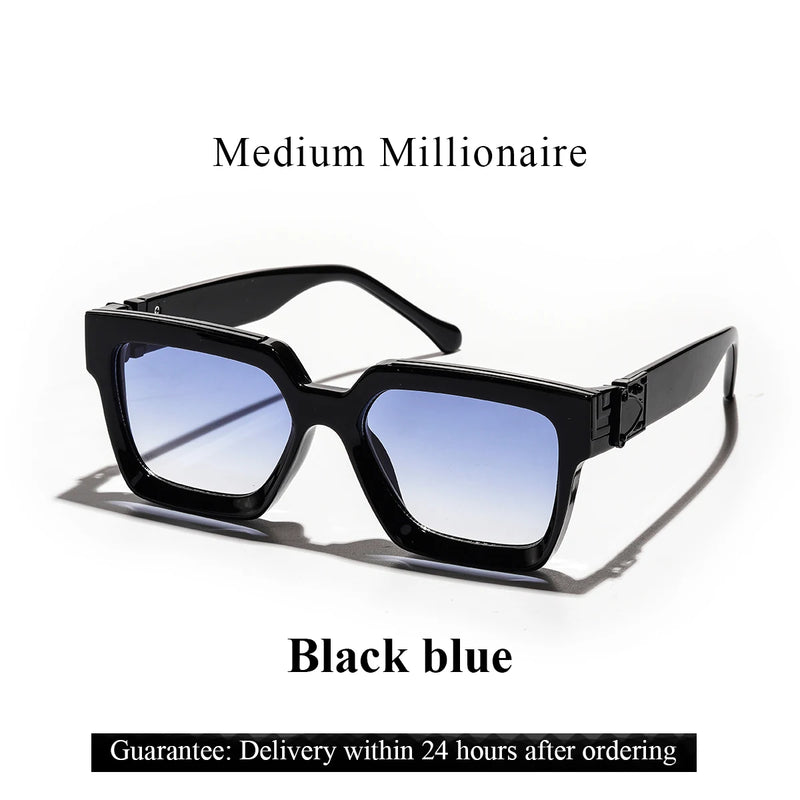 نظارات شمسية فاخرة من Ruiao Retro Black Millionaire Shades 2025 للرجال من تصميم العلامة التجارية الشهيرة نظارات شمسية مربعة للرجال والنساء