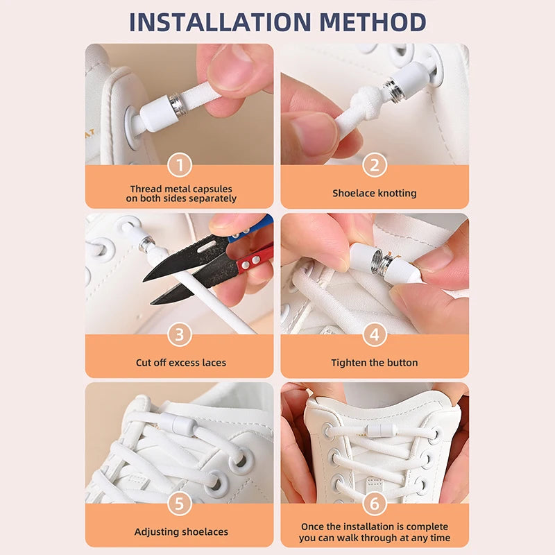 أربطة أحذية مرنة بدون رباط، أربطة أحذية نصف دائرية للأطفال والكبار، أربطة أحذية سريعة الارتداء، أربطة قفل معدنية، أربطة أحذية