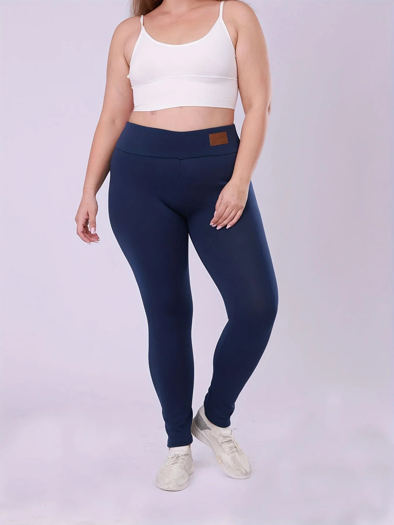 بنطلون ضيق مبطن بالصوف عالي الخصر للنساء بمقاسات كبيرة، بنطلون طويل دافئ وسميك ومرن مناسب للطقس البارد