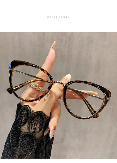 نظارات قصر النظر العصرية ذات التصميم المعدني على شكل عين القطة، غير عاكسة للضوء، متغيرة اللون، مضادة لقصر النظر، 038