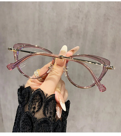 نظارات قصر النظر العصرية ذات التصميم المعدني على شكل عين القطة، غير عاكسة للضوء، متغيرة اللون، مضادة لقصر النظر، 038