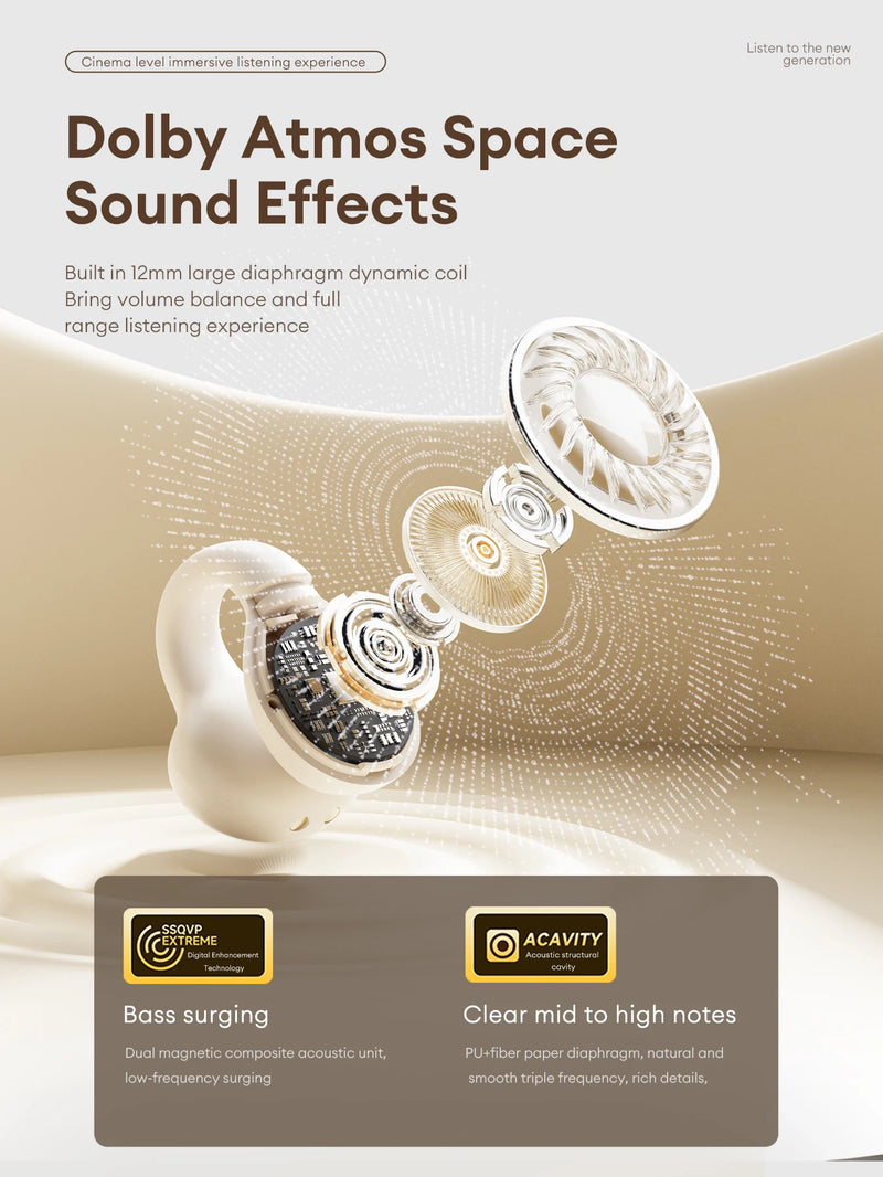 سماعة لينوفو LP25 OWS بلوتوث 5.4 لاسلكية، عمر بطارية طويل، سماعة رأس للألعاب مزودة بخاصية إلغاء الضوضاء، ستيريو عالي الدقة مع ميكروفون