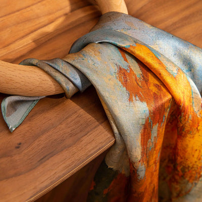 وشاح حريري مربع فاخر مطبوع باللون الأصفر بتصميم ريترو جديد لعام 2025 مصنوع من حرير التوت بنسبة 100% من فور سيزونز