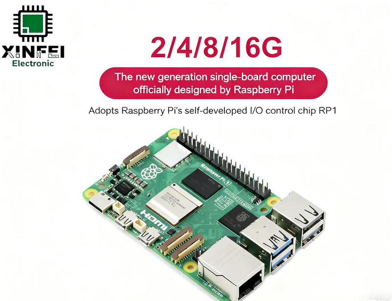 كمبيوتر Raspberry Pi 5 أحادي اللوحة 2.4 جيجاهرتز رباعي النواة 64 بت ARM Cortex-A76 4K HDMI شاشة مزدوجة 16 جيجابايت ذاكرة وصول عشوائي (RAM) واي فاي 6 BT 5.0