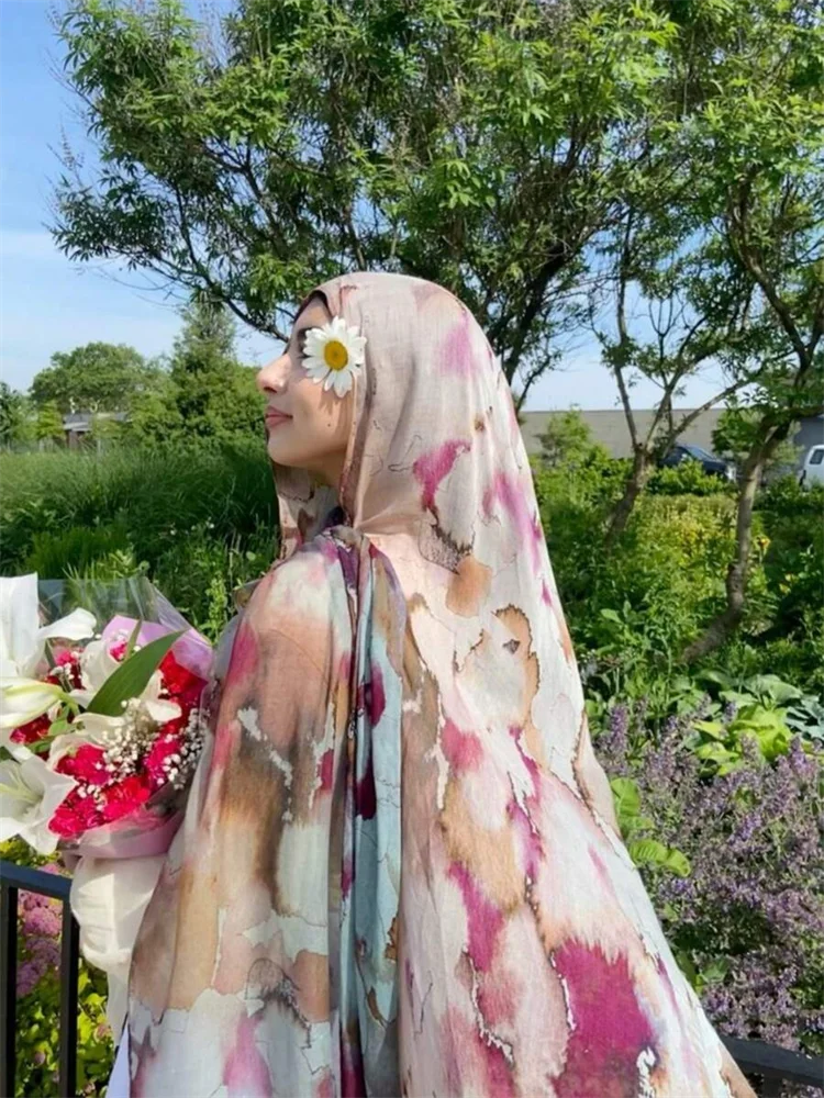1Pcs Ramadan Hijab Leopard Print Women Bohemian Watercolor Soft Muslim Hijabs Floral Breathable Shawl Wrap Scarf Headscarf Warm